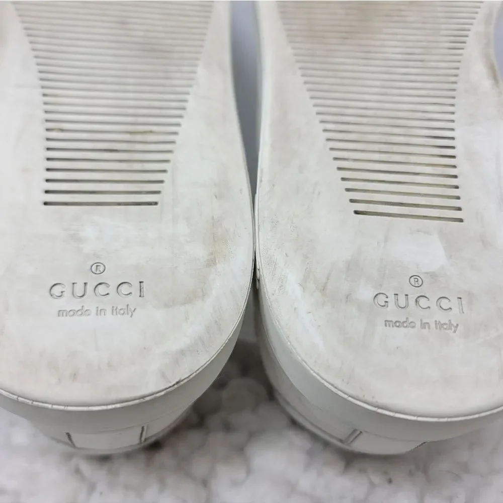 Gucci GG  Leather Low Top Sneakers White Croc Embossed Leather Mens 10 Italy